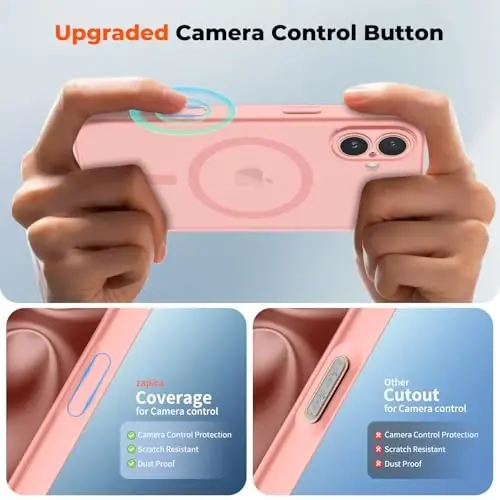 zapica Magnetic for iPhone 16 Plus Case, Upgraded [Camera Control Button] [Full Camera Protection] [with 1 Screen Protector] Translucent Matte Shockproof Protective Phone Cover, Orange Pink - 4