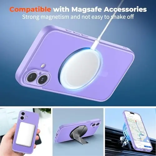 zapica Magnetic for iPhone 16 Plus Case, Upgraded [Camera Control Button] [Full Camera Protection] [with 1 Screen Protector] Translucent Matte Shockproof Protective Phone Cover, Purple - 3