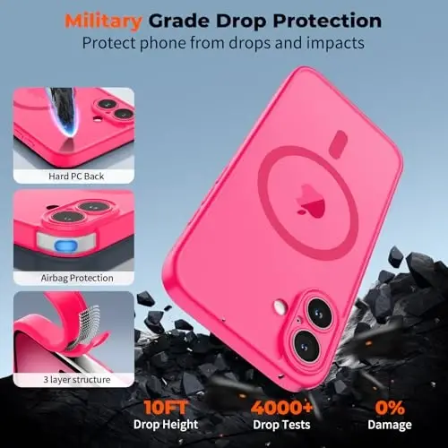 zapica Magnetic for iPhone 16 Plus Case, Upgraded [Camera Control Button] [Full Camera Protection] [with 1 Screen Protector] Translucent Matte Shockproof Protective Phone Cover, Rose Pink - 6