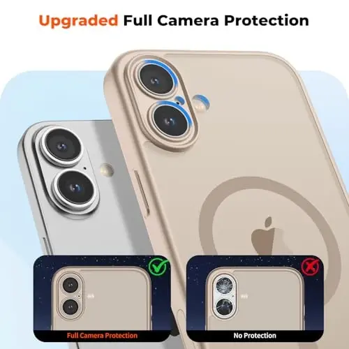 zapica Magnetic for iPhone 16 Plus Case, Upgraded [Camera Control Button] [Full Camera Protection] [with 1 Screen Protector] Translucent Matte Shockproof Protective Phone Cover, Sand Gold - 5