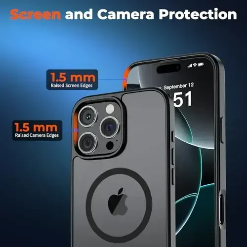 zapica Magnetic for iPhone 16 Pro Case, [Compatible with MagSafe] [Military Grade Drop Protection] Translucent Matte Shockproof Anti-Scratch Phone Case, Black - 5