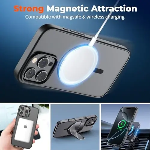 zapica Magnetic for iPhone 16 Pro Case, [Compatible with MagSafe] [Military Grade Drop Protection] Translucent Matte Shockproof Anti-Scratch Phone Case, Black 