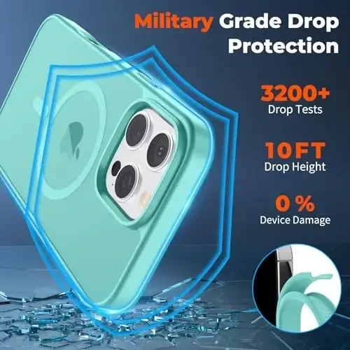 zapica Magnetic for iPhone 16 Pro Case, [Compatible with MagSafe] [Military Grade Drop Protection] Translucent Matte Shockproof Anti-Scratch Phone Case, Blue Green - 4