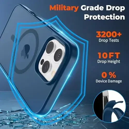 zapica Magnetic for iPhone 16 Pro Case, [Compatible with MagSafe] [Military Grade Drop Protection] Translucent Matte Shockproof Anti-Scratch Phone Case, Dark Blue - 4