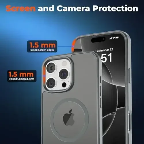 zapica Magnetic for iPhone 16 Pro Case, [Compatible with MagSafe] [Military Grade Drop Protection] Translucent Matte Shockproof Anti-Scratch Phone Case, Dark Gray - 5