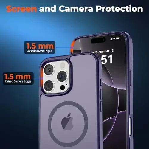 zapica Magnetic for iPhone 16 Pro Case, [Compatible with MagSafe] [Military Grade Drop Protection] Translucent Matte Shockproof Anti-Scratch Phone Case, Dark Purple - 5