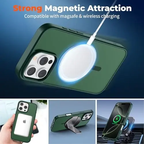 zapica Magnetic for iPhone 16 Pro Case, [Compatible with MagSafe] [Military Grade Drop Protection] Translucent Matte Shockproof Anti-Scratch Phone Case, Forest Green 