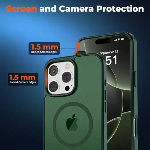 zapica Magnetic for iPhone 16 Pro Case, [Compatible with MagSafe] [Military Grade Drop Protection] Translucent Matte Shockproof Anti-Scratch Phone Case, Forest Green - 5