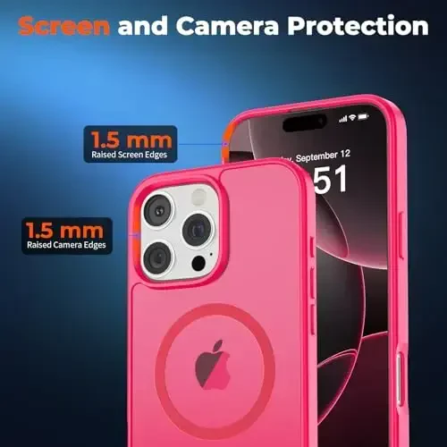 zapica Magnetic for iPhone 16 Pro Case, [Compatible with MagSafe] [Military Grade Drop Protection] Translucent Matte Shockproof Anti-Scratch Phone Case, Hot Pink - 5