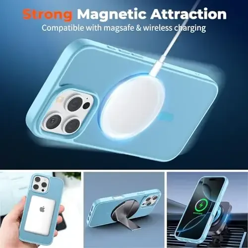 zapica Magnetic for iPhone 16 Pro Case, [Compatible with MagSafe] [Military Grade Drop Protection] Translucent Matte Shockproof Anti-Scratch Phone Case, Light Blue 