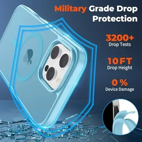 zapica Magnetic for iPhone 16 Pro Case, [Compatible with MagSafe] [Military Grade Drop Protection] Translucent Matte Shockproof Anti-Scratch Phone Case, Light Blue - 4