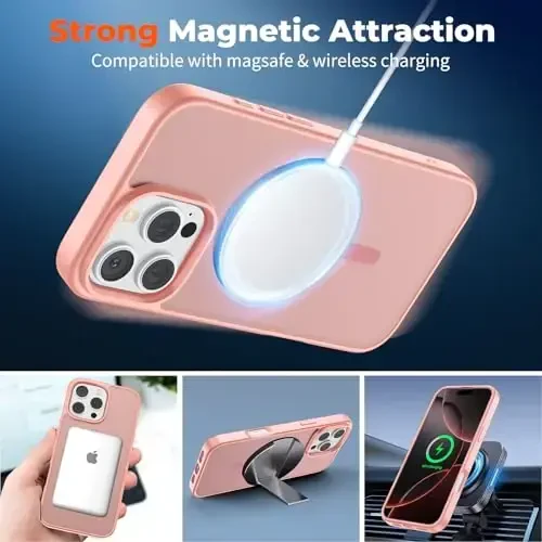 zapica Magnetic for iPhone 16 Pro Case, [Compatible with MagSafe] [Military Grade Drop Protection] Translucent Matte Shockproof Anti-Scratch Phone Case, Light Pink 