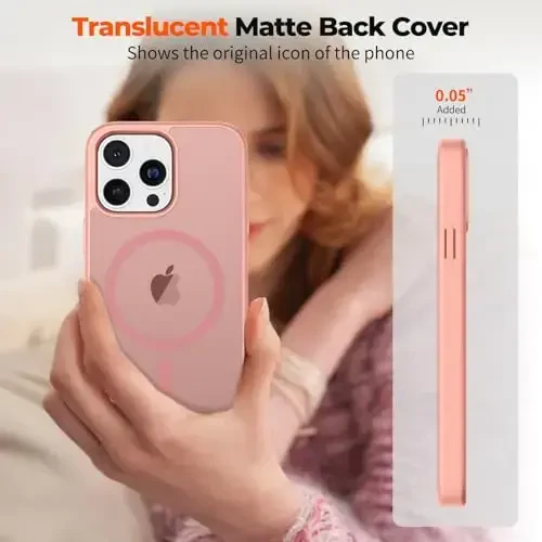 zapica Magnetic for iPhone 16 Pro Case, [Compatible with MagSafe] [Military Grade Drop Protection] Translucent Matte Shockproof Anti-Scratch Phone Case, Light Pink - 7