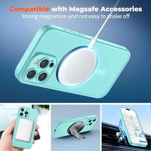 zapica Magnetic for iPhone 16 Pro Case, Upgraded [Camera Control Button] [Full Camera Protection] [with 1 Screen Protector] Translucent Matte Shockproof Protective Phone Cover, Aqua Green - 3