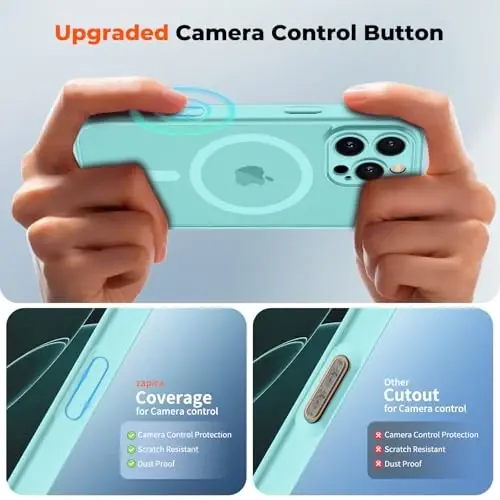 zapica Magnetic for iPhone 16 Pro Case, Upgraded [Camera Control Button] [Full Camera Protection] [with 1 Screen Protector] Translucent Matte Shockproof Protective Phone Cover, Aqua Green - 4