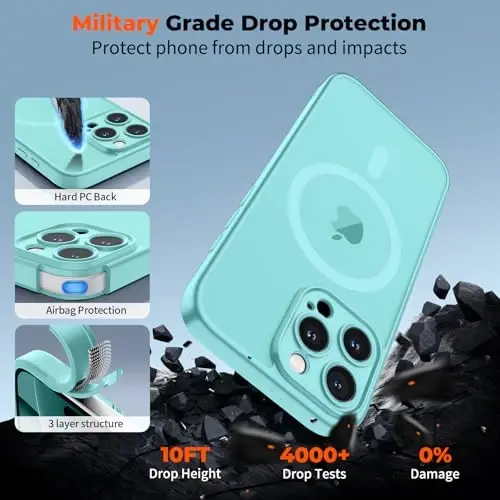 zapica Magnetic for iPhone 16 Pro Case, Upgraded [Camera Control Button] [Full Camera Protection] [with 1 Screen Protector] Translucent Matte Shockproof Protective Phone Cover, Aqua Green - 6