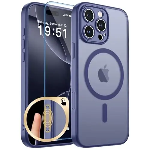 zapica Magnetic for iPhone 16 Pro Case, Upgraded [Camera Control Button] [Full Camera Protection] [with 1 Screen Protector] Translucent Matte Shockproof Protective Phone Cover, Blue Gray 