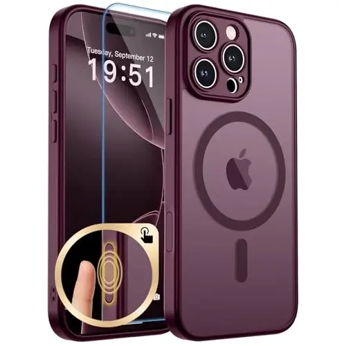 zapica Magnetic for iPhone 16 Pro Case, Upgraded [Camera Control Button] [Full Camera Protection] [with 1 Screen Protector] Translucent Matte Shockproof Protective Phone Cover, Burgundy - 1