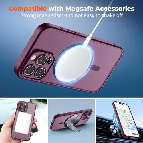 zapica Magnetic for iPhone 16 Pro Case, Upgraded [Camera Control Button] [Full Camera Protection] [with 1 Screen Protector] Translucent Matte Shockproof Protective Phone Cover, Burgundy - 3