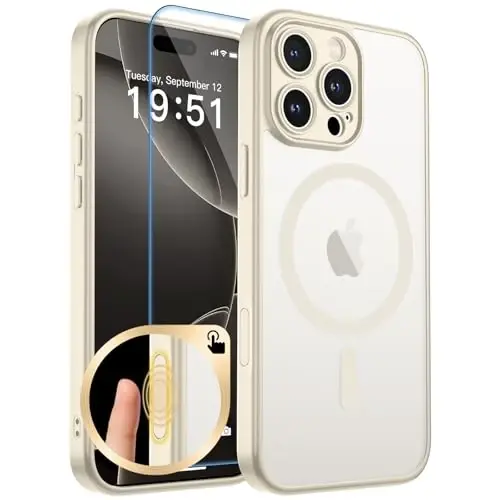 zapica Magnetic for iPhone 16 Pro Case, Upgraded [Camera Control Button] [Full Camera Protection] [with 1 Screen Protector] Translucent Matte Shockproof Protective Phone Cover, Creamy White 