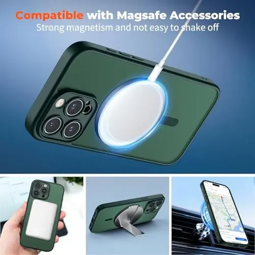 zapica Magnetic for iPhone 16 Pro Case, Upgraded [Camera Control Button] [Full Camera Protection] [with 1 Screen Protector] Translucent Matte Shockproof Protective Phone Cover, Dark Green - 3