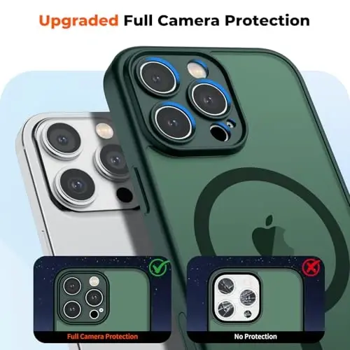 zapica Magnetic for iPhone 16 Pro Case, Upgraded [Camera Control Button] [Full Camera Protection] [with 1 Screen Protector] Translucent Matte Shockproof Protective Phone Cover, Dark Green - 5