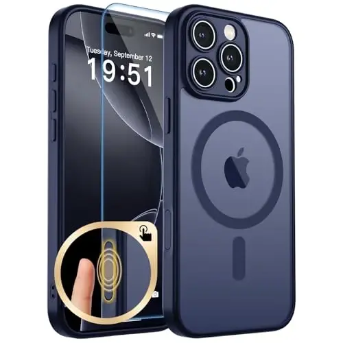 zapica Magnetic for iPhone 16 Pro Case, Upgraded [Camera Control Button] [Full Camera Protection] [with 1 Screen Protector] Translucent Matte Shockproof Protective Phone Cover, Deep Blue - 1