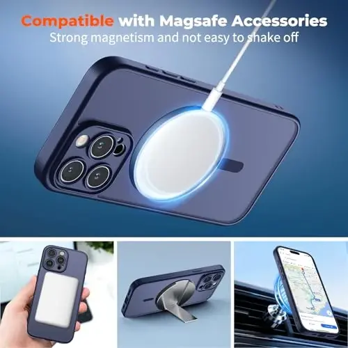zapica Magnetic for iPhone 16 Pro Case, Upgraded [Camera Control Button] [Full Camera Protection] [with 1 Screen Protector] Translucent Matte Shockproof Protective Phone Cover, Deep Blue - 3