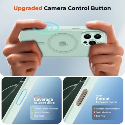 zapica Magnetic for iPhone 16 Pro Case, Upgraded [Camera Control Button] [Full Camera Protection] [with 1 Screen Protector] Translucent Matte Shockproof Protective Phone Cover, Light Green - 4