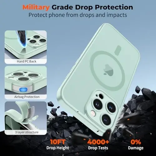 zapica Magnetic for iPhone 16 Pro Case, Upgraded [Camera Control Button] [Full Camera Protection] [with 1 Screen Protector] Translucent Matte Shockproof Protective Phone Cover, Light Green - 6