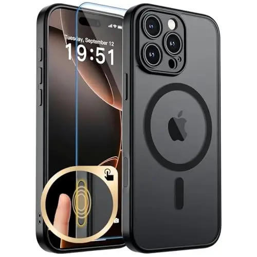 zapica Magnetic for iPhone 16 Pro Case, Upgraded [Camera Control Button] [Full Camera Protection] [with 1 Screen Protector] Translucent Matte Shockproof Protective Phone Cover, Midnight Black 