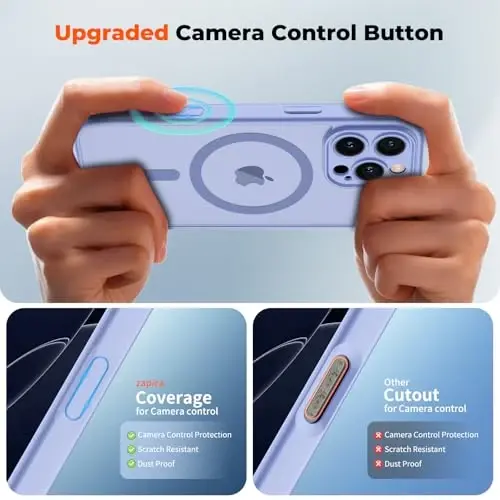 zapica Magnetic for iPhone 16 Pro Case, Upgraded [Camera Control Button] [Full Camera Protection] [with 1 Screen Protector] Translucent Matte Shockproof Protective Phone Cover, Mist Blue - 4