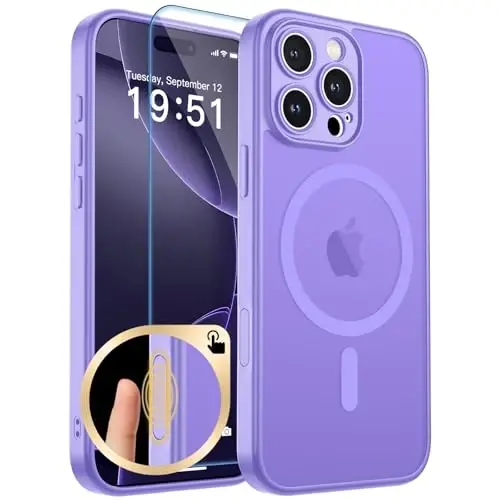 zapica Magnetic for iPhone 16 Pro Case, Upgraded [Camera Control Button] [Full Camera Protection] [with 1 Screen Protector] Translucent Matte Shockproof Protective Phone Cover, Purple - 1