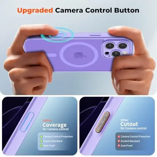zapica Magnetic for iPhone 16 Pro Case, Upgraded [Camera Control Button] [Full Camera Protection] [with 1 Screen Protector] Translucent Matte Shockproof Protective Phone Cover, Purple - 4