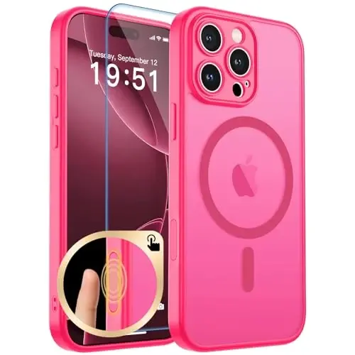 zapica Magnetic for iPhone 16 Pro Case, Upgraded [Camera Control Button] [Full Camera Protection] [with 1 Screen Protector] Translucent Matte Shockproof Protective Phone Cover, Rose Pink - 1