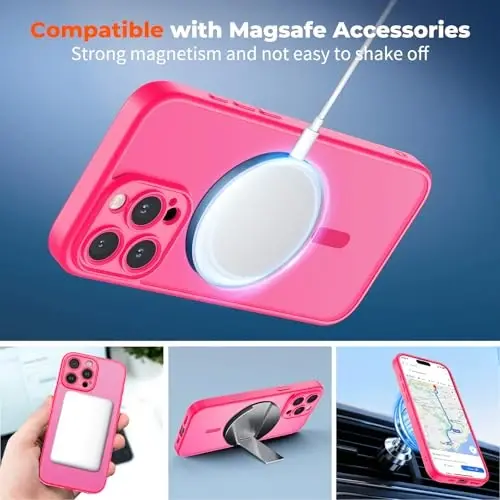 zapica Magnetic for iPhone 16 Pro Case, Upgraded [Camera Control Button] [Full Camera Protection] [with 1 Screen Protector] Translucent Matte Shockproof Protective Phone Cover, Rose Pink - 3