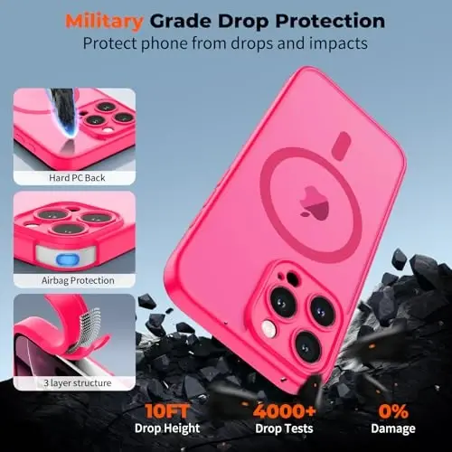 zapica Magnetic for iPhone 16 Pro Case, Upgraded [Camera Control Button] [Full Camera Protection] [with 1 Screen Protector] Translucent Matte Shockproof Protective Phone Cover, Rose Pink - 6