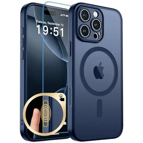 zapica Magnetic for iPhone 16 Pro Case, Upgraded [Camera Control Button] [Full Camera Protection] [with 1 Screen Protector] Translucent Matte Shockproof Protective Phone Cover, Sapphire Blue 