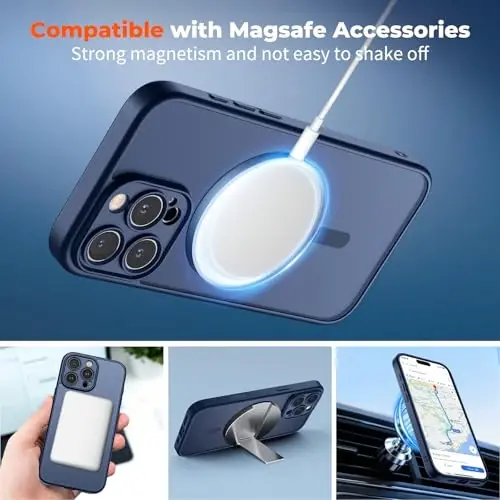 zapica Magnetic for iPhone 16 Pro Case, Upgraded [Camera Control Button] [Full Camera Protection] [with 1 Screen Protector] Translucent Matte Shockproof Protective Phone Cover, Sapphire Blue - 3