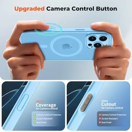 zapica Magnetic for iPhone 16 Pro Case, Upgraded [Camera Control Button] [Full Camera Protection] [with 1 Screen Protector] Translucent Matte Shockproof Protective Phone Cover, Sky Blue - 4