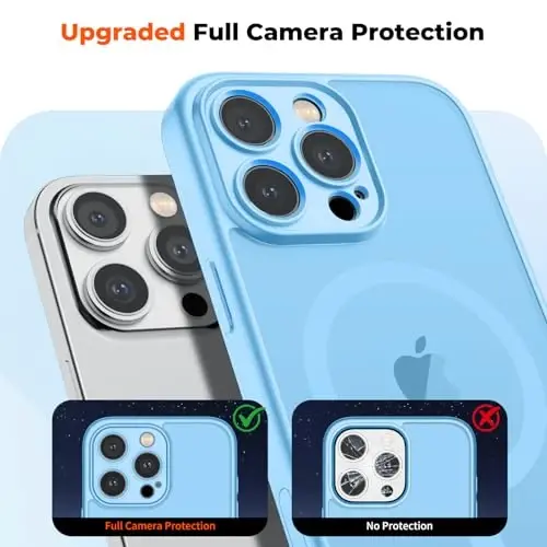 zapica Magnetic for iPhone 16 Pro Case, Upgraded [Camera Control Button] [Full Camera Protection] [with 1 Screen Protector] Translucent Matte Shockproof Protective Phone Cover, Sky Blue - 5