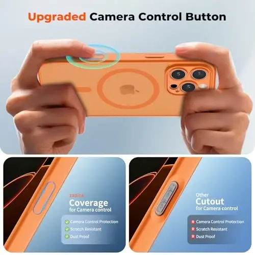 zapica Magnetic for iPhone 16 Pro Case, Upgraded [Camera Control Button] [Full Camera Protection] [with 1 Screen Protector] Translucent Matte Shockproof Protective Phone Cover, Starry Orange - 4