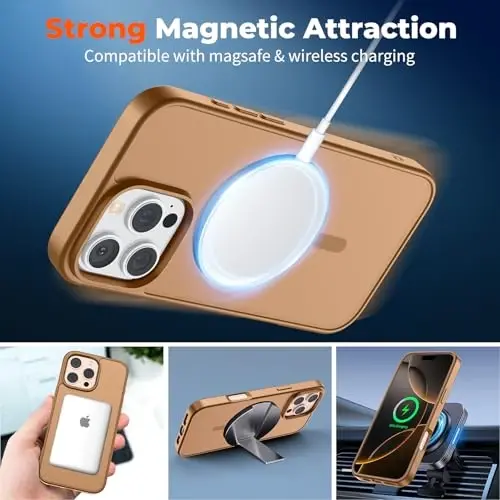 zapica Magnetic for iPhone 16 Pro Max Case, [Compatible with MagSafe] [Military Grade Drop Protection] Translucent Matte Shockproof Anti-Scratch Phone Case, Brown 