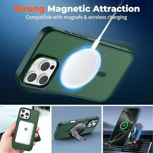 zapica Magnetic for iPhone 16 Pro Max Case, [Compatible with MagSafe] [Military Grade Drop Protection] Translucent Matte Shockproof Anti-Scratch Phone Case, Forest Green - ZAPICA