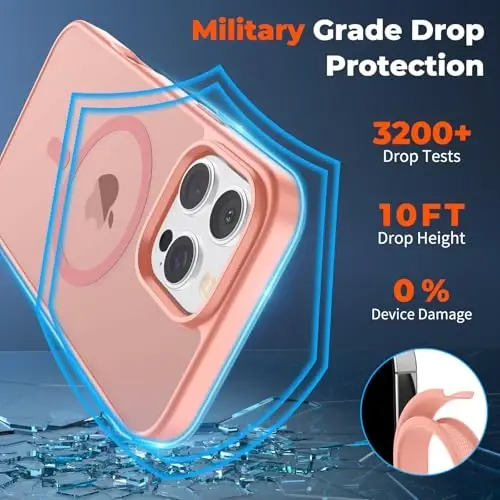 zapica Magnetic for iPhone 16 Pro Max Case, [Compatible with MagSafe] [Military Grade Drop Protection] Translucent Matte Shockproof Anti-Scratch Phone Case, Light Pink - 4