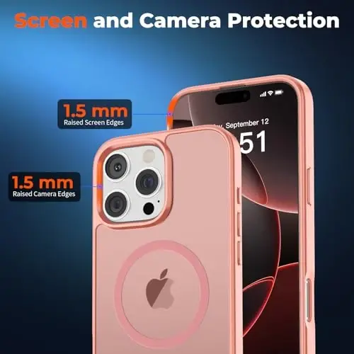 zapica Magnetic for iPhone 16 Pro Max Case, [Compatible with MagSafe] [Military Grade Drop Protection] Translucent Matte Shockproof Anti-Scratch Phone Case, Light Pink - 5