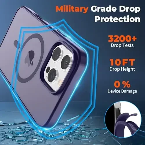 zapica Magnetic for iPhone 16 Pro Max Case, [MagSafe bilan mos] [Harbiy darajadagi tushishdan himoya] Shaffof matli zarbaga chidamli tirnalishga qarshi telefon qutisi, to'q binafsha - 4