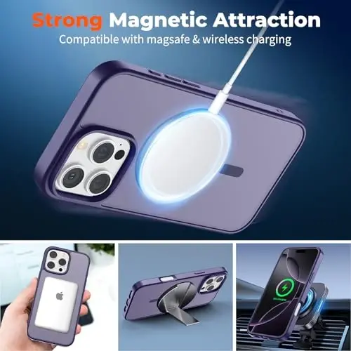 zapica Magnetic for iPhone 16 Pro Max Case, [MagSafe bilan mos] [Harbiy darajadagi tushishdan himoya] Shaffof matli zarbaga chidamli tirnalishga qarshi telefon qutisi, to'q binafsha - ZAPICA