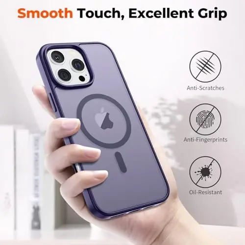 zapica Magnetic for iPhone 16 Pro Max Case, [MagSafe bilan mos] [Harbiy darajadagi tushishdan himoya] Shaffof matli zarbaga chidamli tirnalishga qarshi telefon qutisi, to'q binafsha - 6