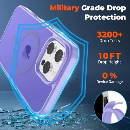 zapica Magnetic for iPhone 16 Pro Max Case, [MagSafe bilan mos] [Harbiy darajadagi tushishdan himoya] Yarim o'tkazgichli mato zarbalarga chidamli tirnalishga qarshi telefon qutisi, och binafsha - 4